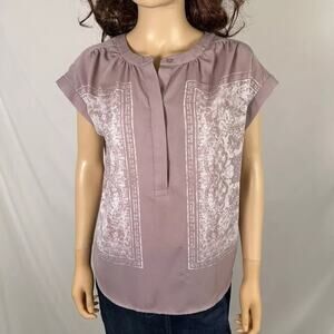 Simply Vera Wang Taupe Short Sleeve Blouse Top Small Boho Business Casual